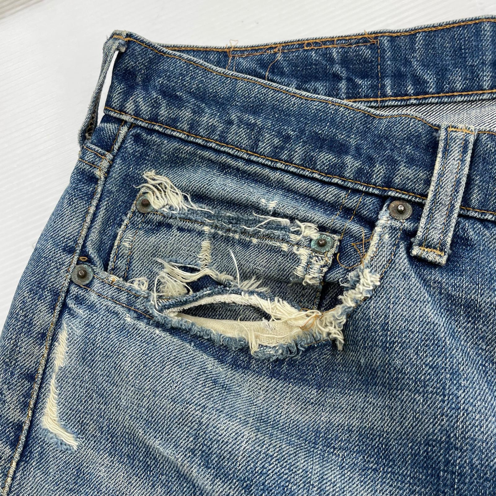 デニムパンツ 70s 505 66前期 襤褸 刻印5 42TALON ネイビー