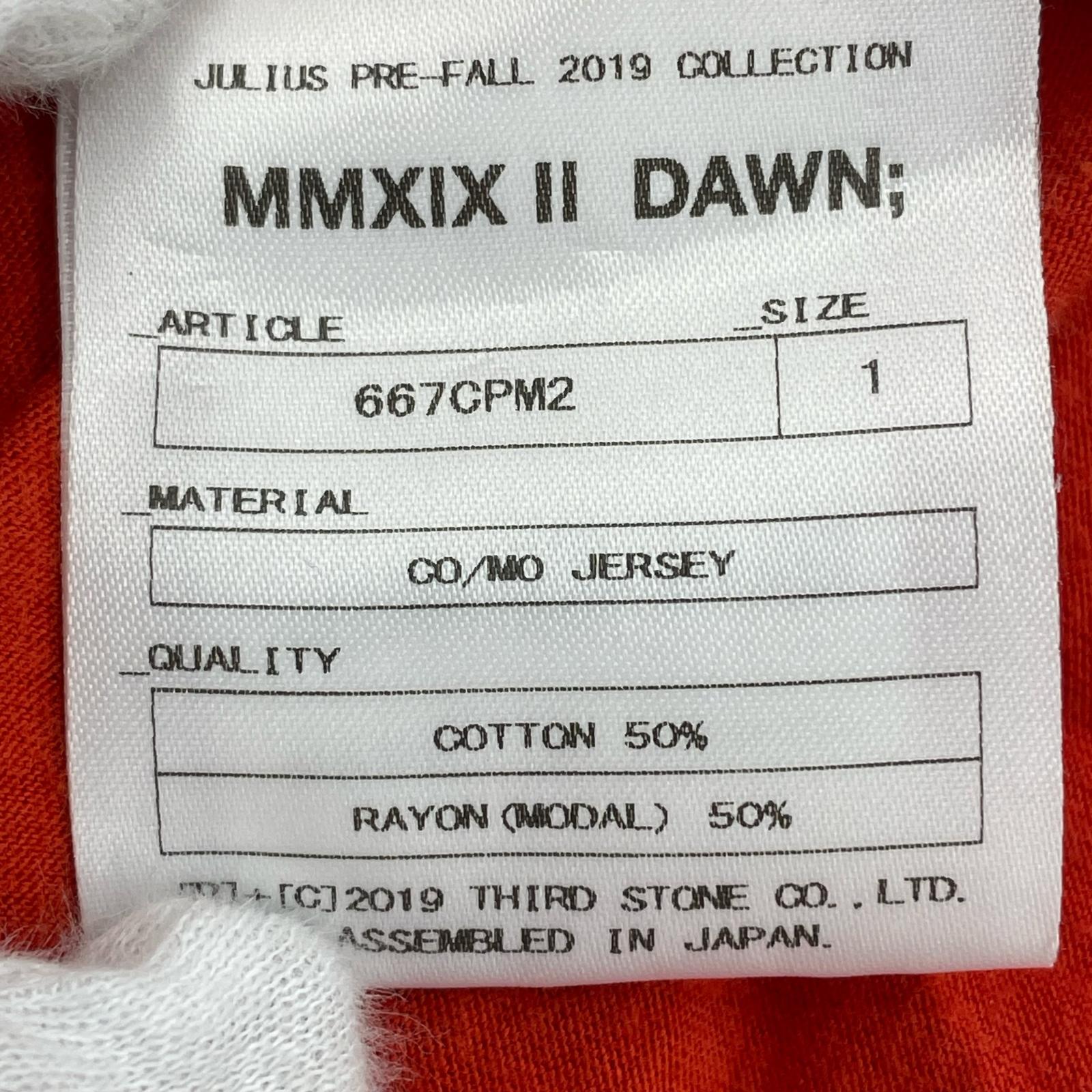 半袖Tシャツ JULIUS MMXIX Ⅱ DAWN 19SS 1 オレンジ