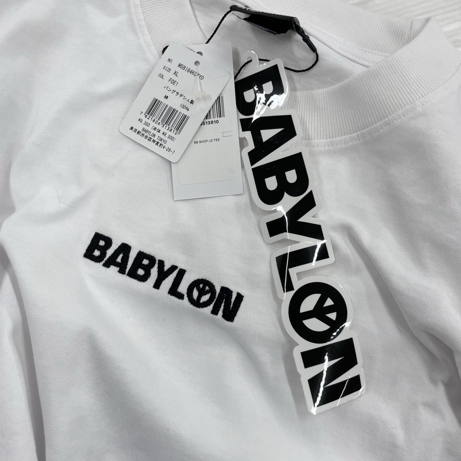 長袖Tシャツ BABYLON/ロゴ刺繍/白 ホワイト