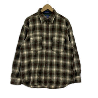 長袖シャツ オンブレチェック ウールシャツ XL 茶 ブラウン
