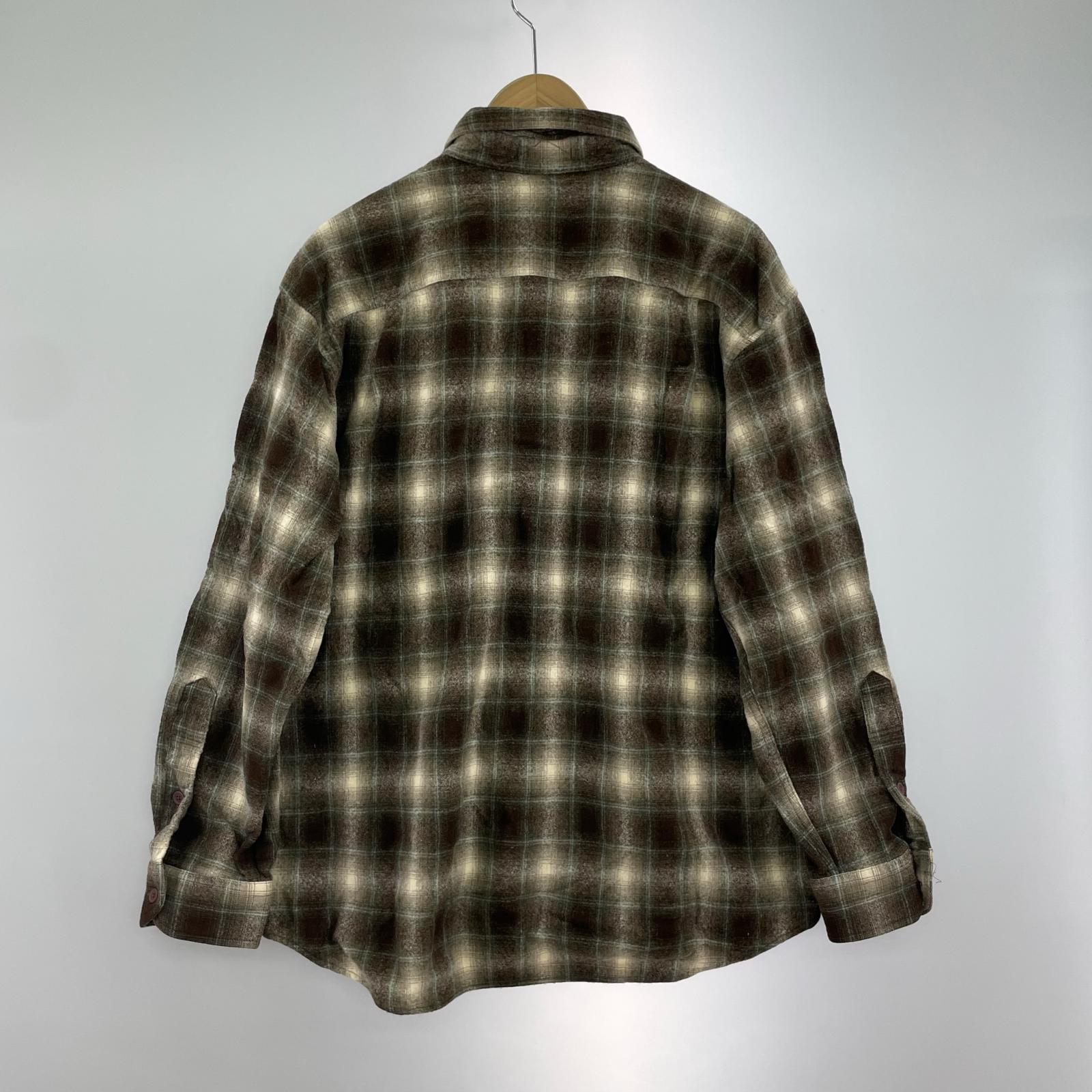 長袖シャツ オンブレチェック ウールシャツ XL 茶 ブラウン