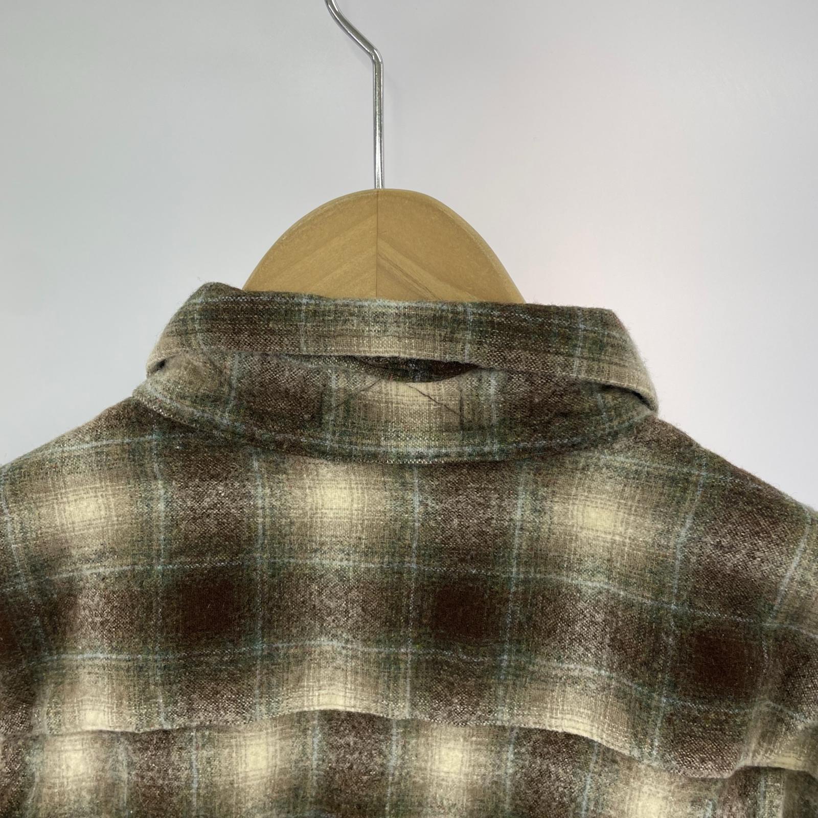 長袖シャツ オンブレチェック ウールシャツ XL 茶 ブラウン