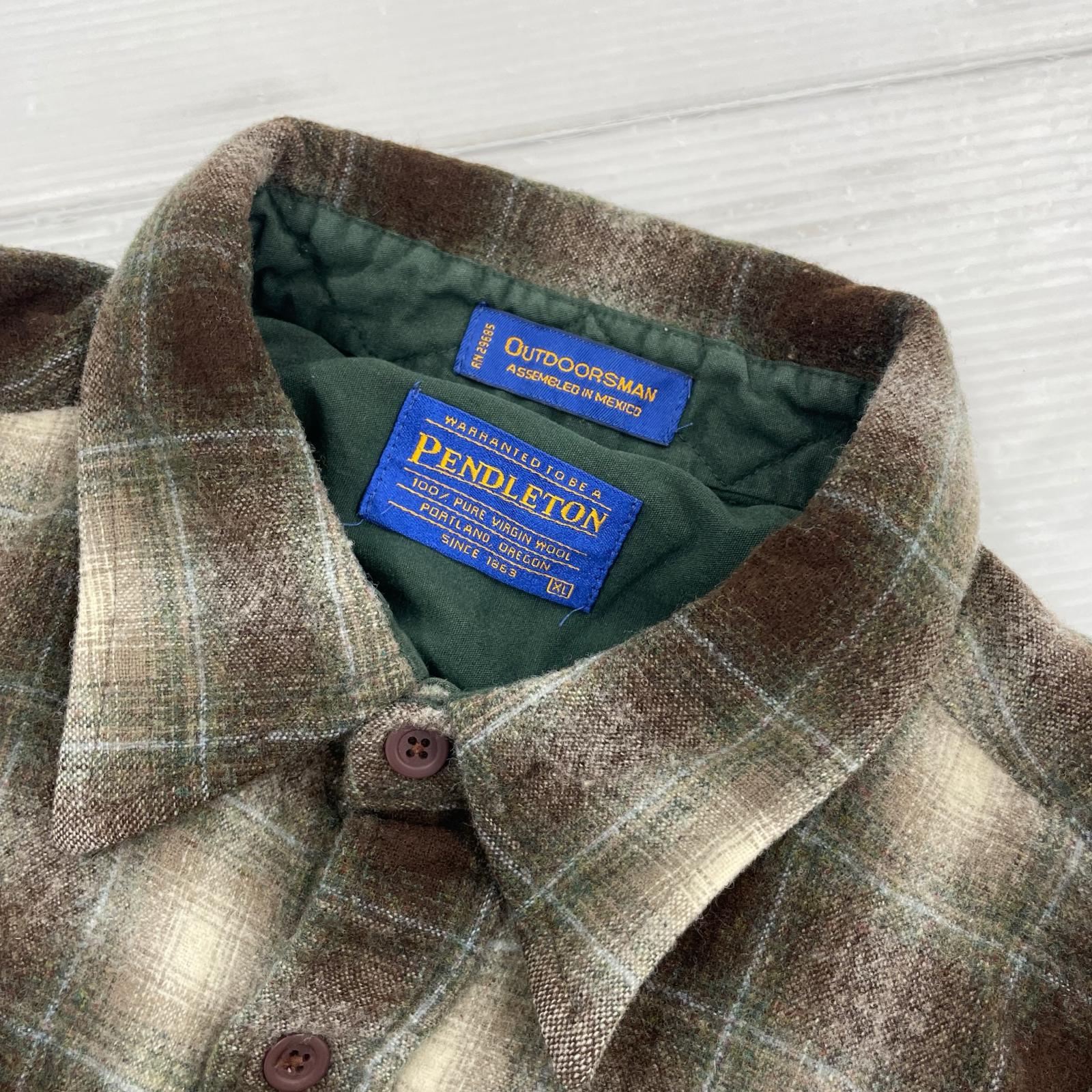 長袖シャツ オンブレチェック ウールシャツ XL 茶 ブラウン
