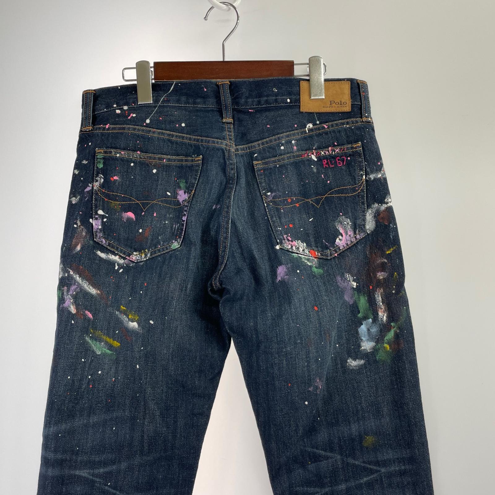 デニムパンツ 加工デニム ペイント ブルー