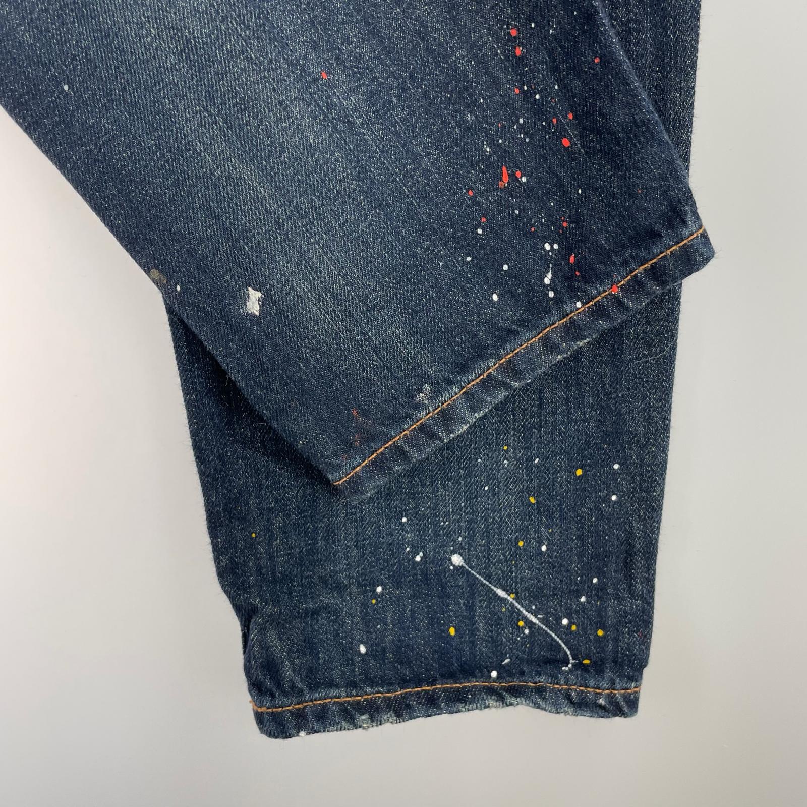 デニムパンツ 加工デニム ペイント ブルー