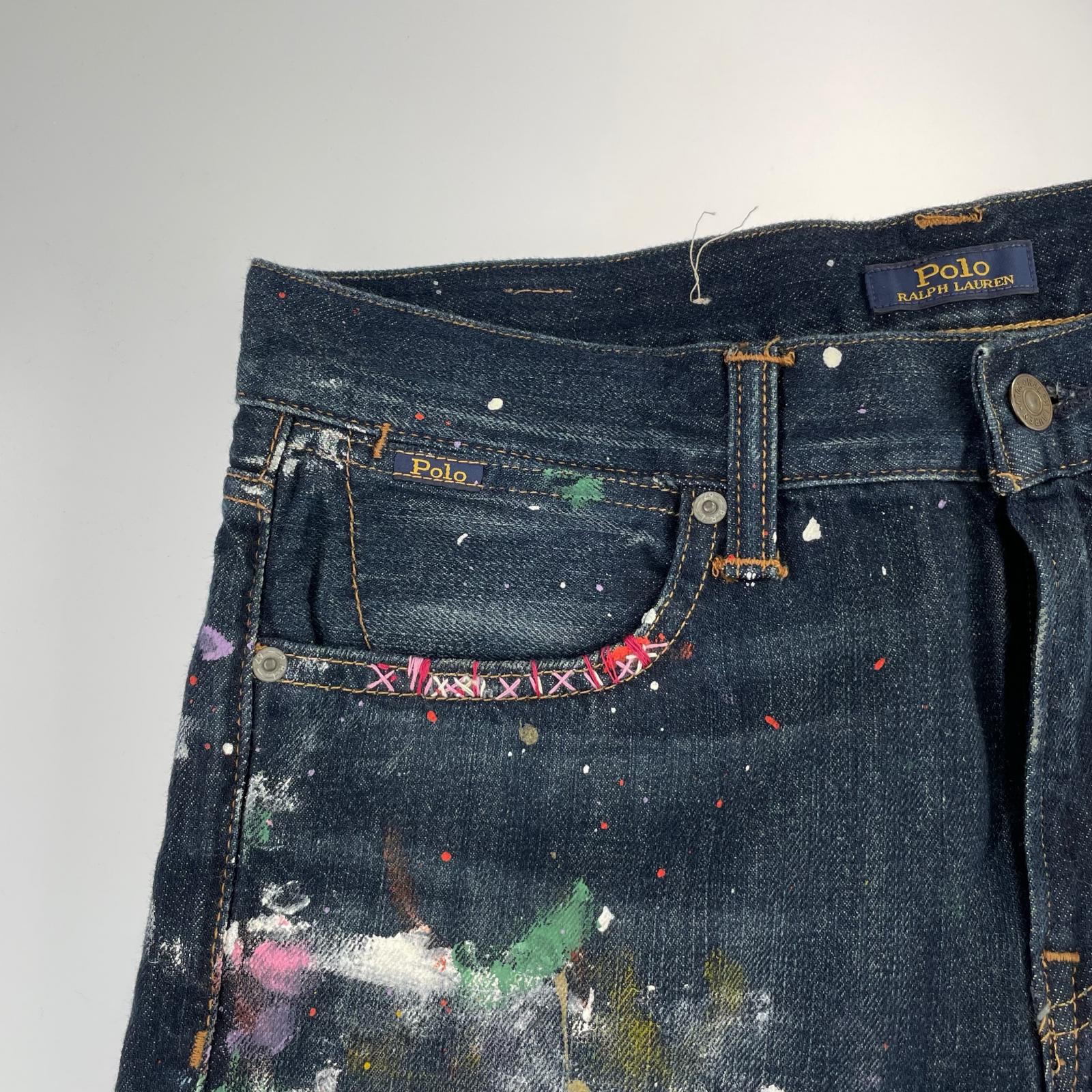 デニムパンツ 加工デニム ペイント ブルー