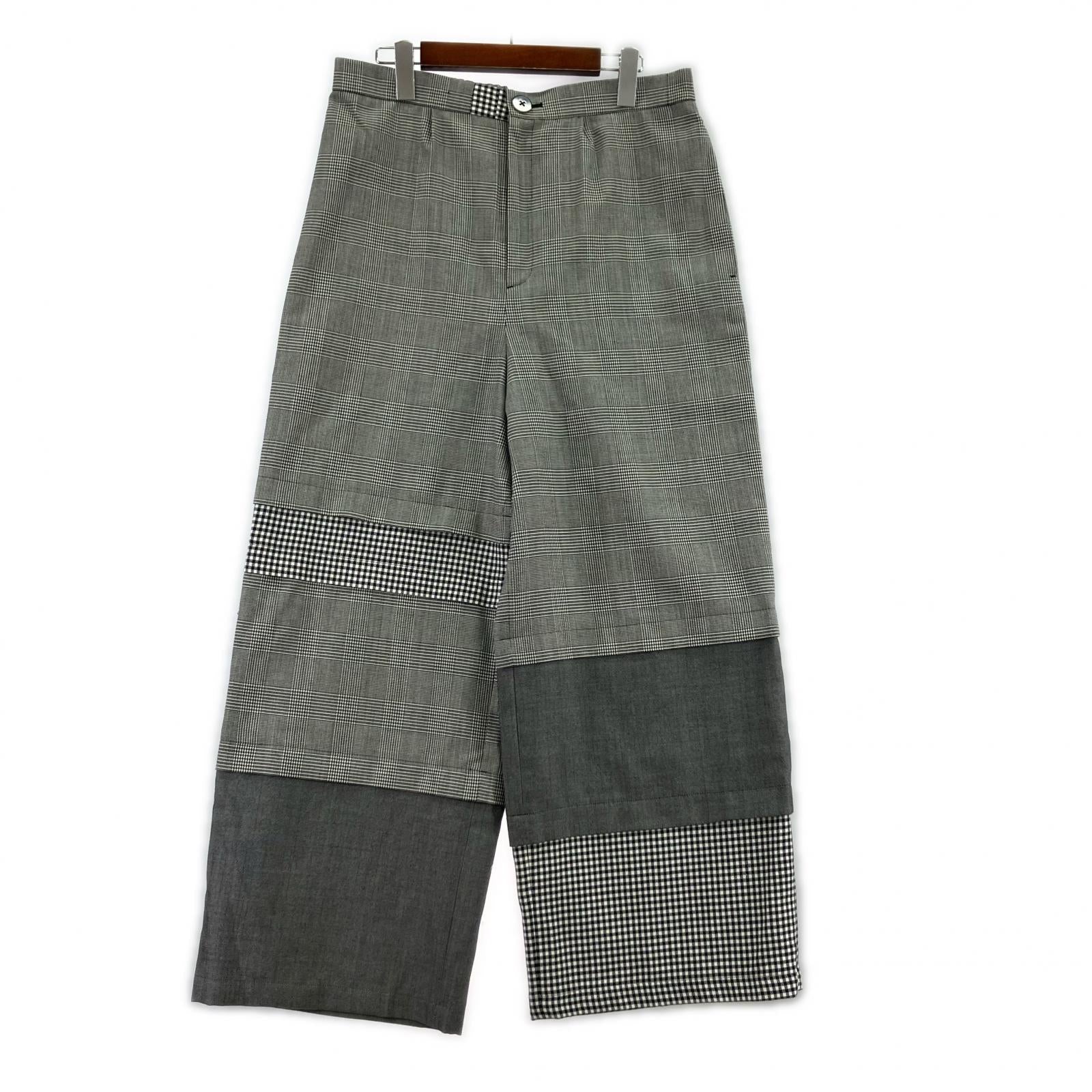 パンツ 25SS/千鳥/切替/ワイドパンツ/白黒 38 グレー