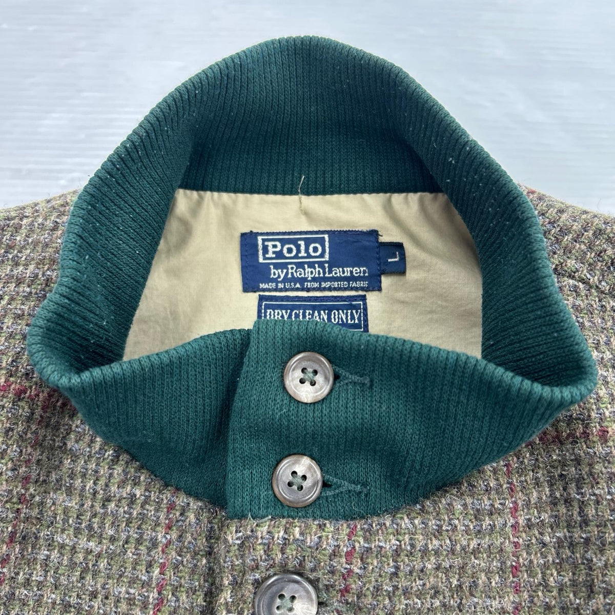 ジャケット 80頃 POLO RALPH LAUREN コットン×ウール ツイードブルゾン L 茶 L