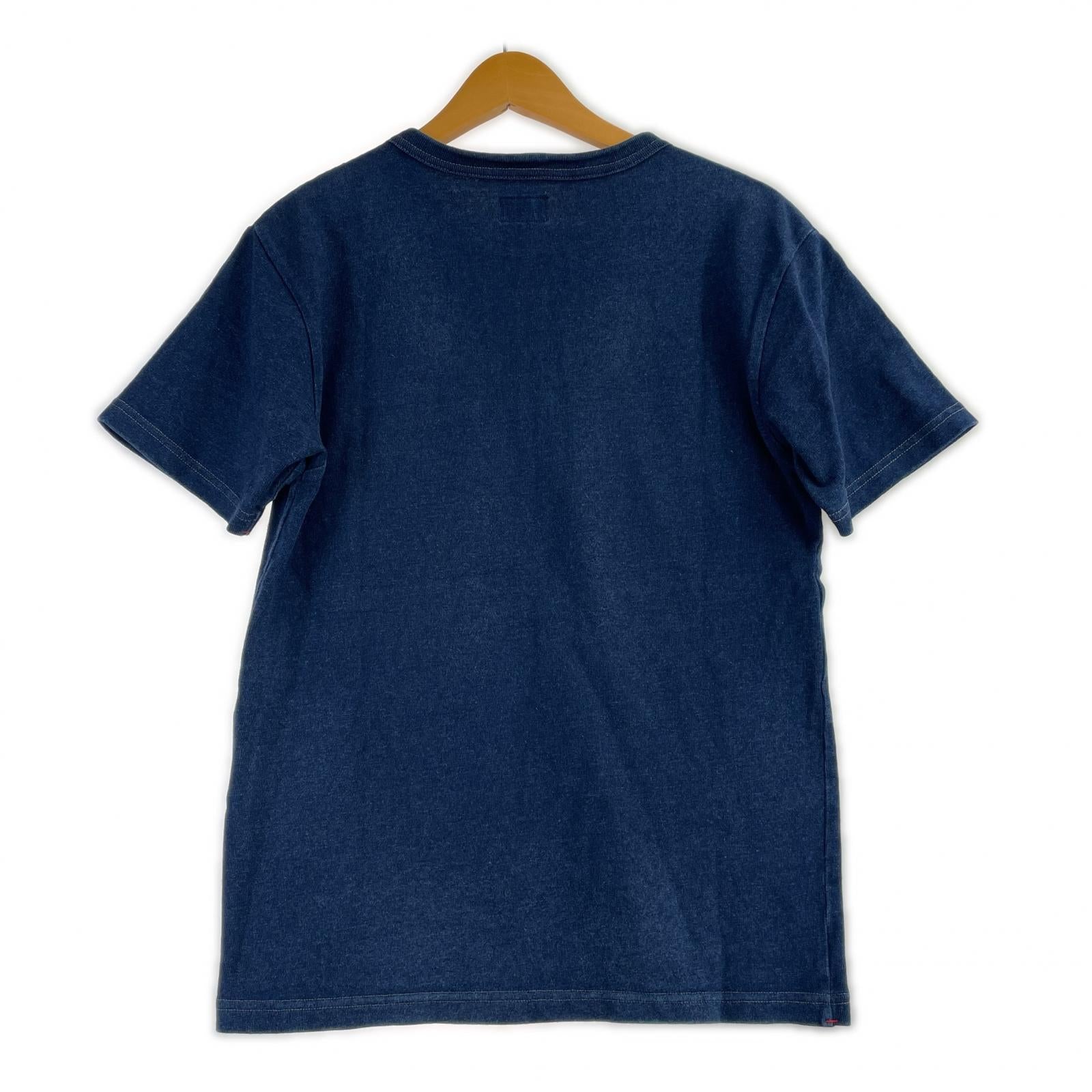 半袖Tシャツ ポケットレザー ネイビー s S ブルー