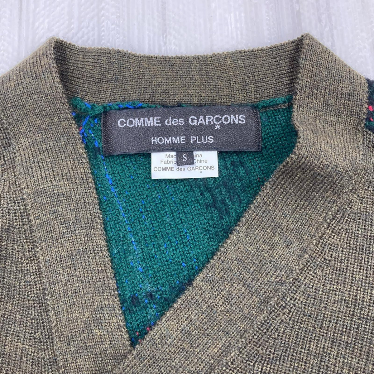ニット HOMME PLUS 25AW バイアスチェックカーディガン ねじれ S カーキ