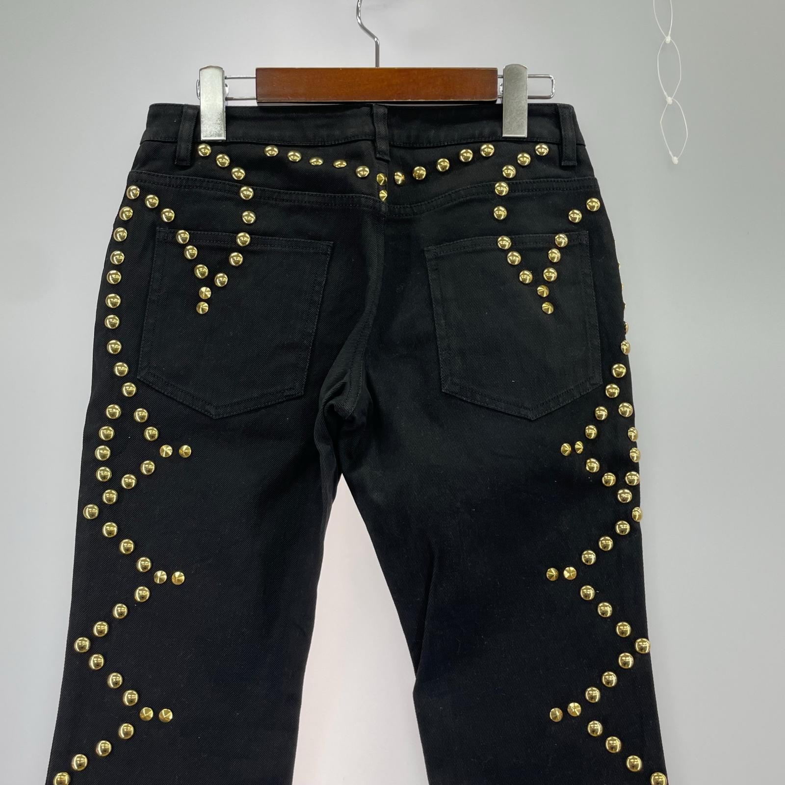 デニムパンツ GIVENCHY ゴールドスタッズ スキニーブラックデニムパンツ 38 黒 38 ブラック