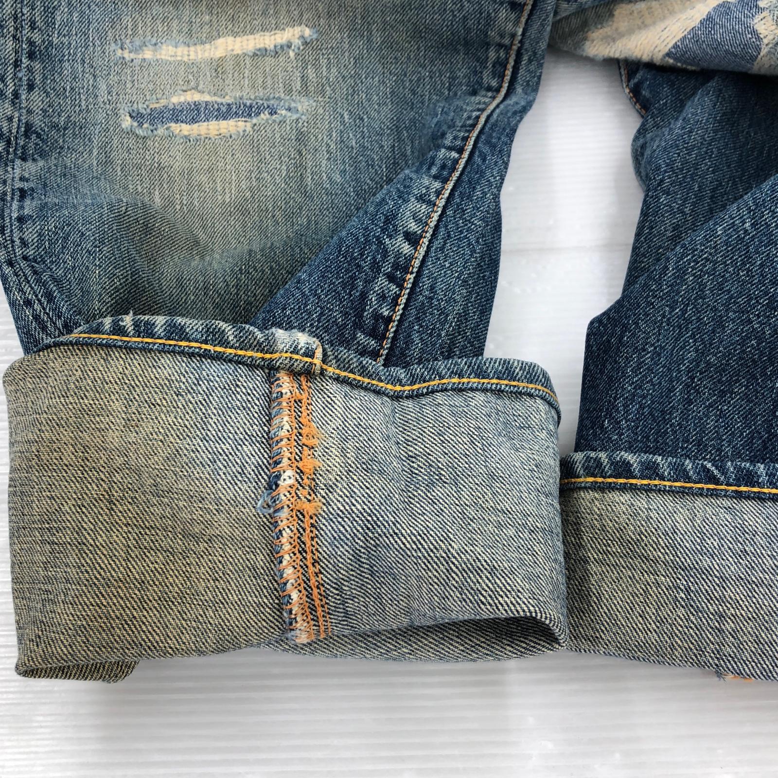 デニムパンツ 大黒 ビッグカモメ ダメージ ピンク サックス