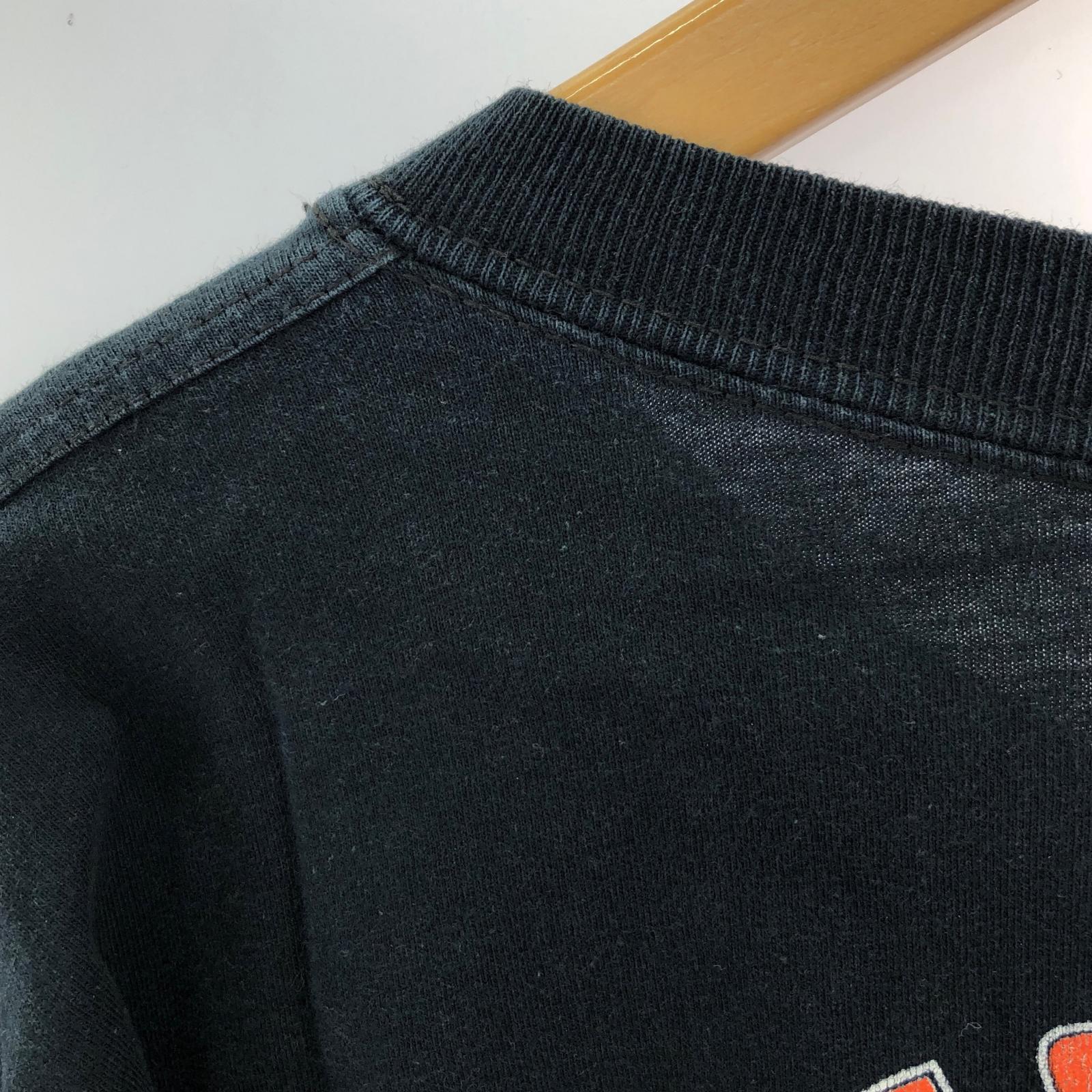 長袖Tシャツ 袖/フロントファイヤー バックバイク プリント 黒 XL ブラック