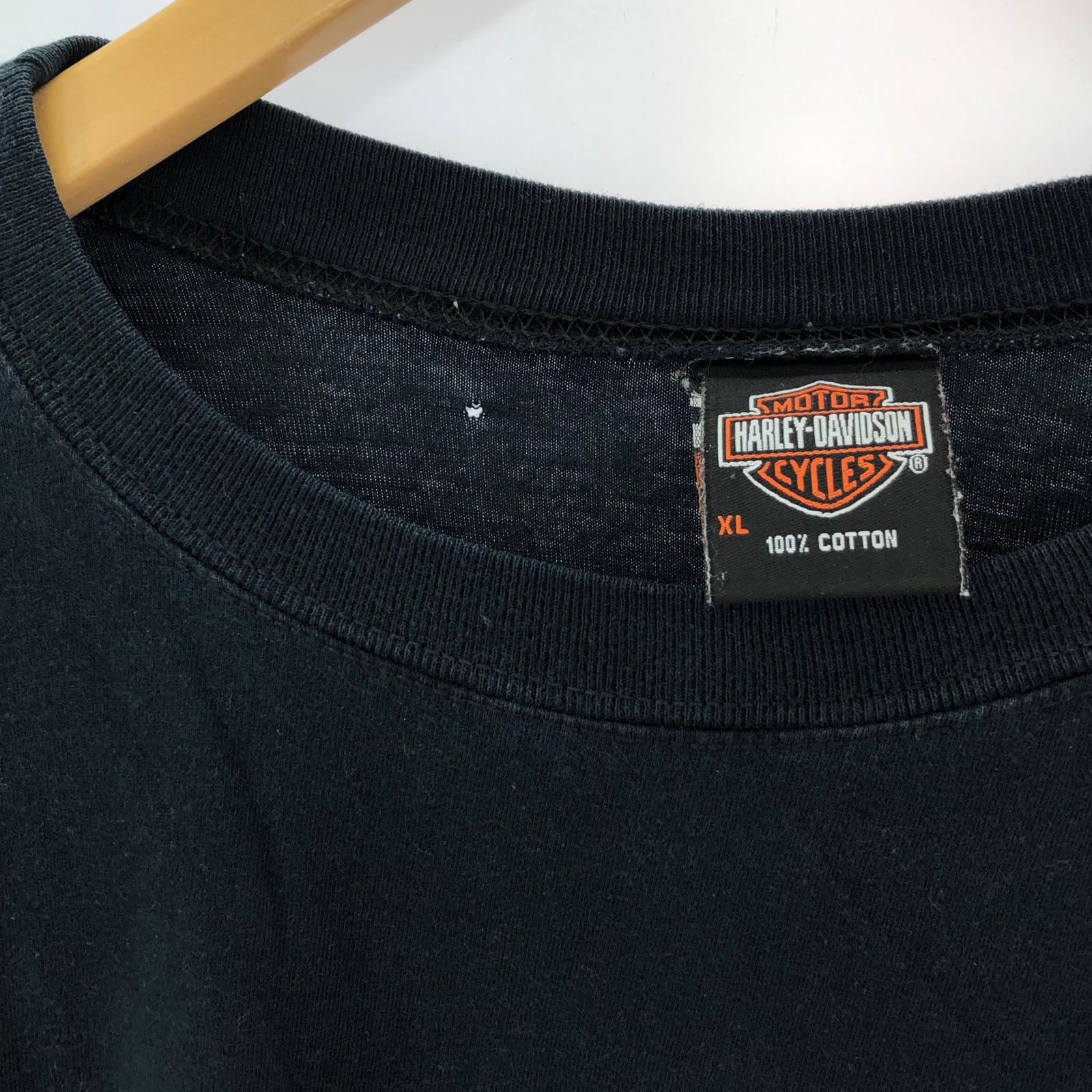 長袖Tシャツ 袖/フロントファイヤー バックバイク プリント 黒 XL ブラック