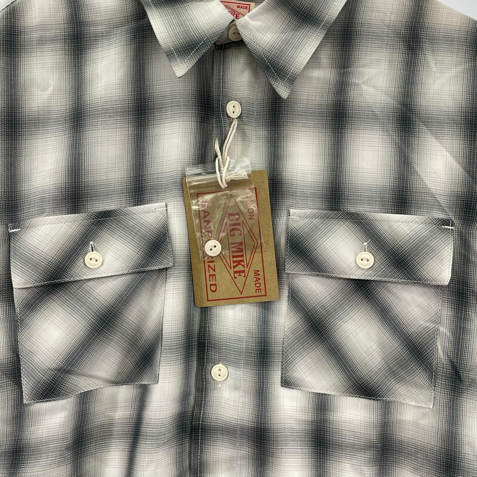 長袖シャツ BIG MIKE オンブレシャツ 白×グレー (M) M