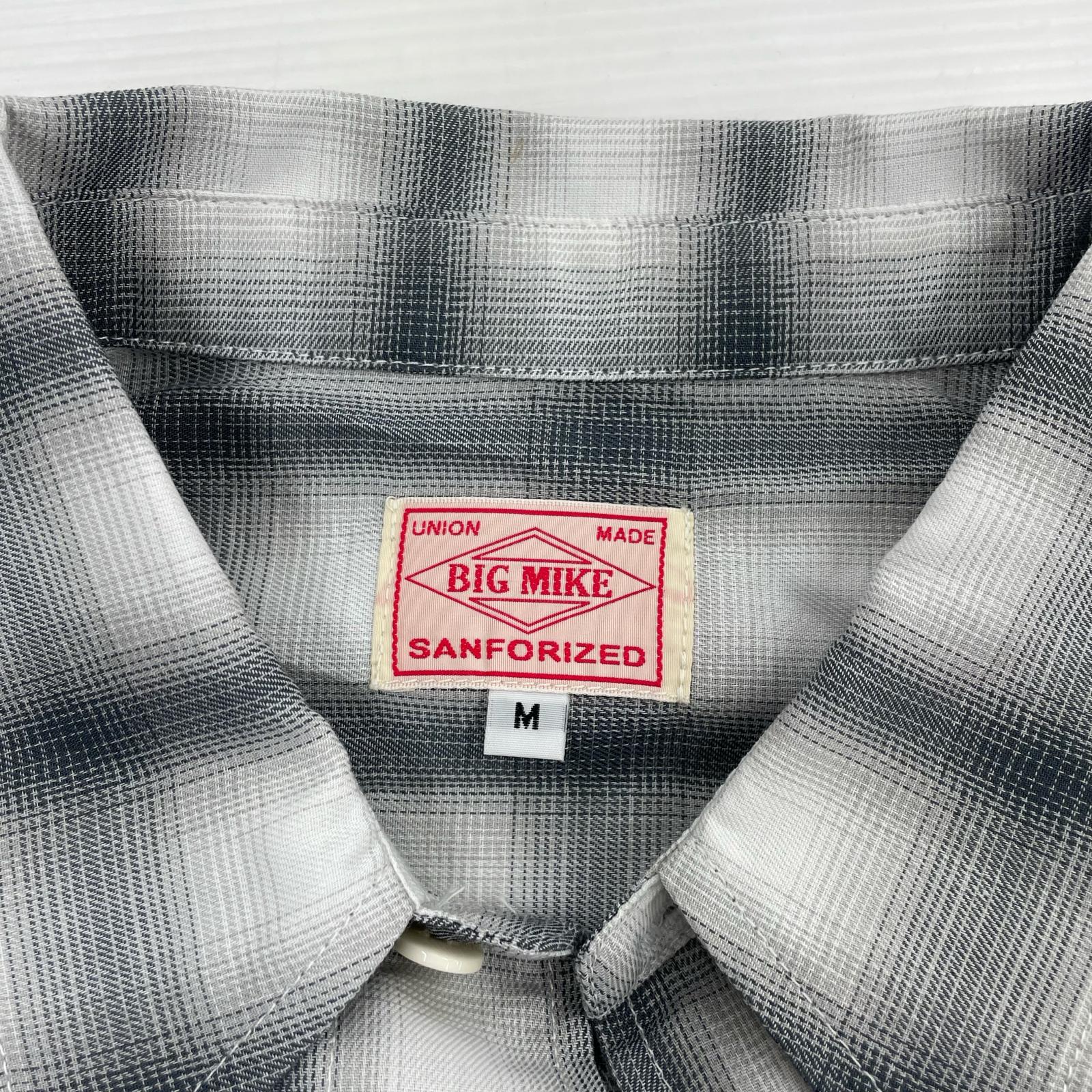 長袖シャツ BIG MIKE オンブレシャツ 白×グレー (M) M