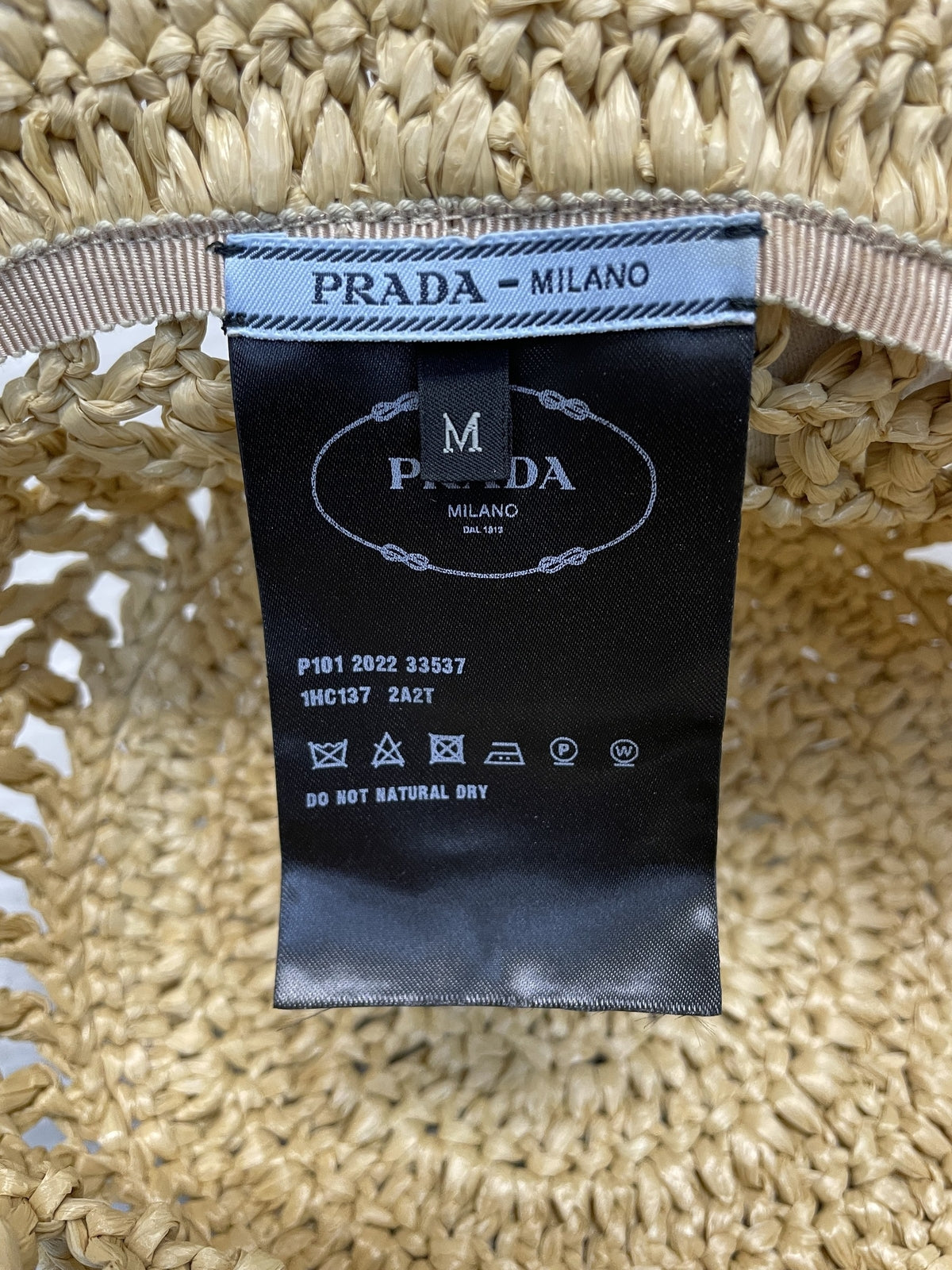 PRADA ウーブンファブリック クロシェバケットハット M ベージュ 1HC137