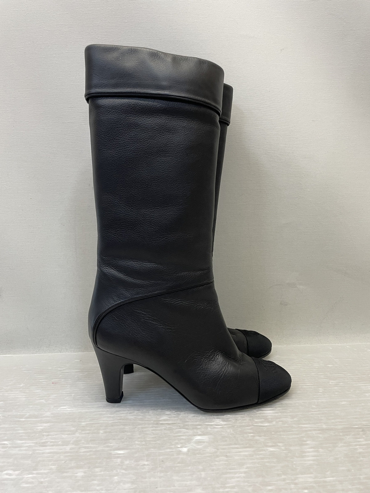 CHANEL キャップトゥココマークステッチ ロングブーツ 35C 黒