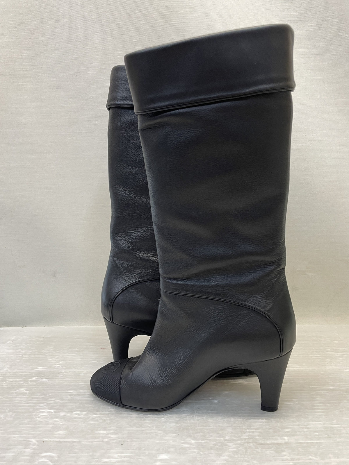 CHANEL キャップトゥココマークステッチ ロングブーツ 35C 黒
