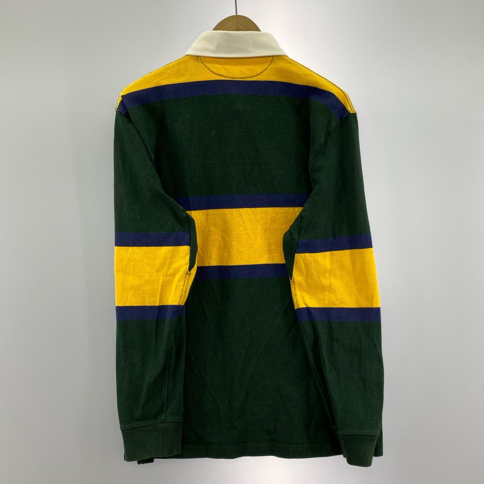 長袖Tシャツ ラガーシャツ ボーダー ワッペン 緑 (L) L