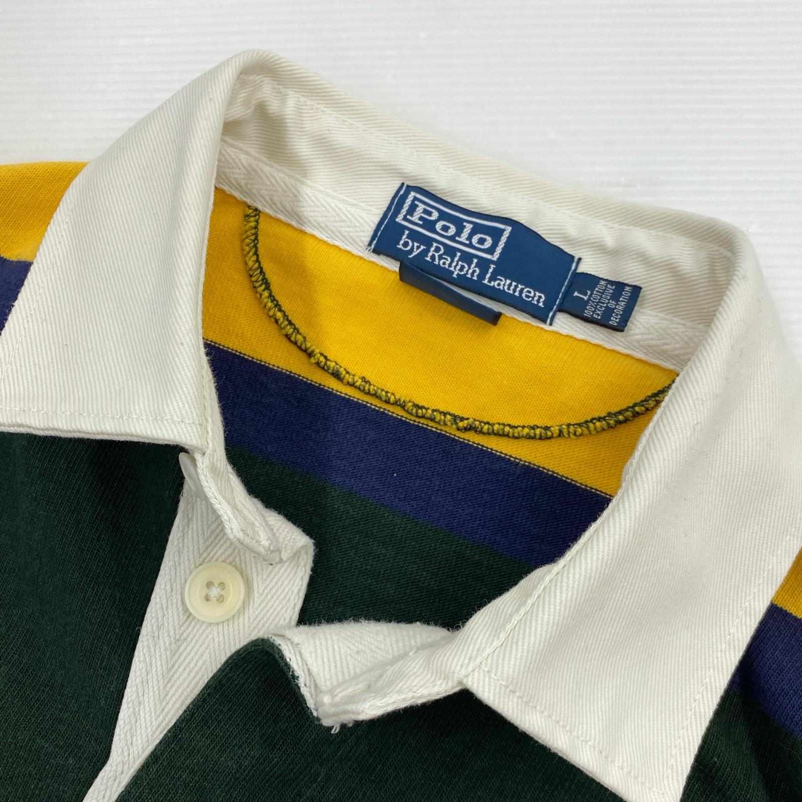 長袖Tシャツ ラガーシャツ ボーダー ワッペン 緑 (L) L
