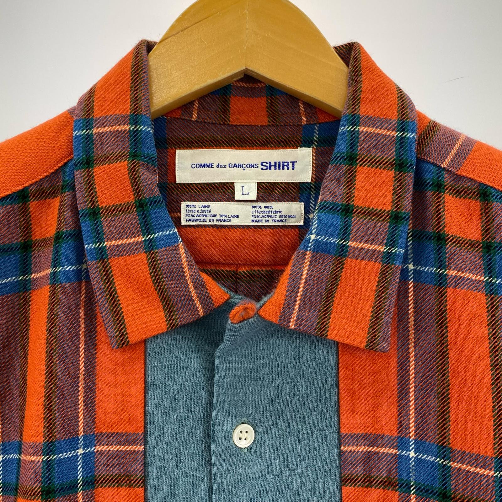 長袖シャツ COMME des GARCONS SHIRT 90s フロント切替 チェックシャツジャケット L レッド×ブルー L