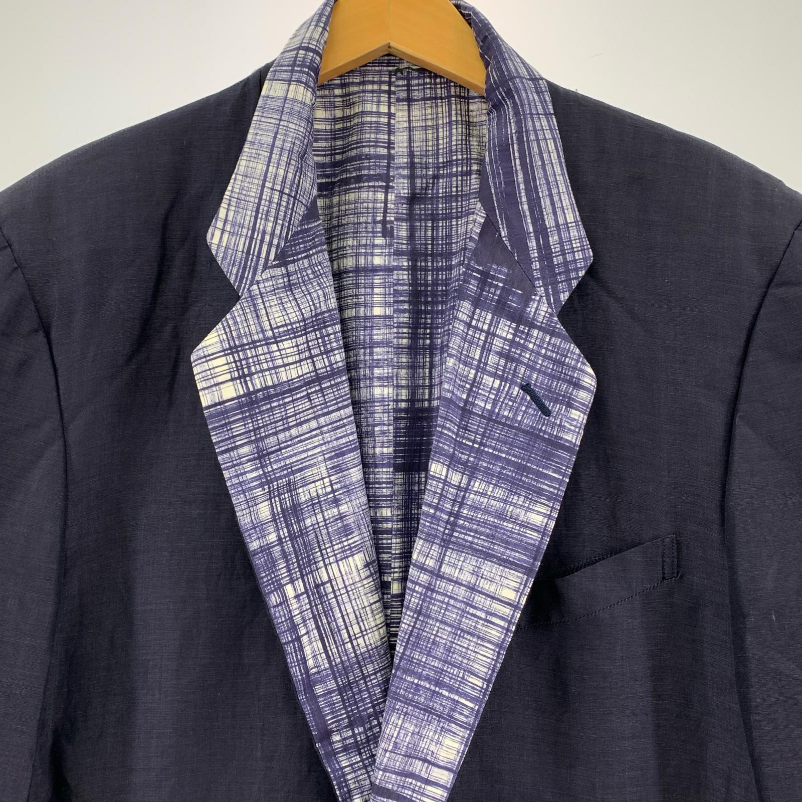 ジャケット COMME des GARCONS HOMME PLUS 90s リネン×シルク×コットン リバーシブルテーラードジャケット S ネイビー S
