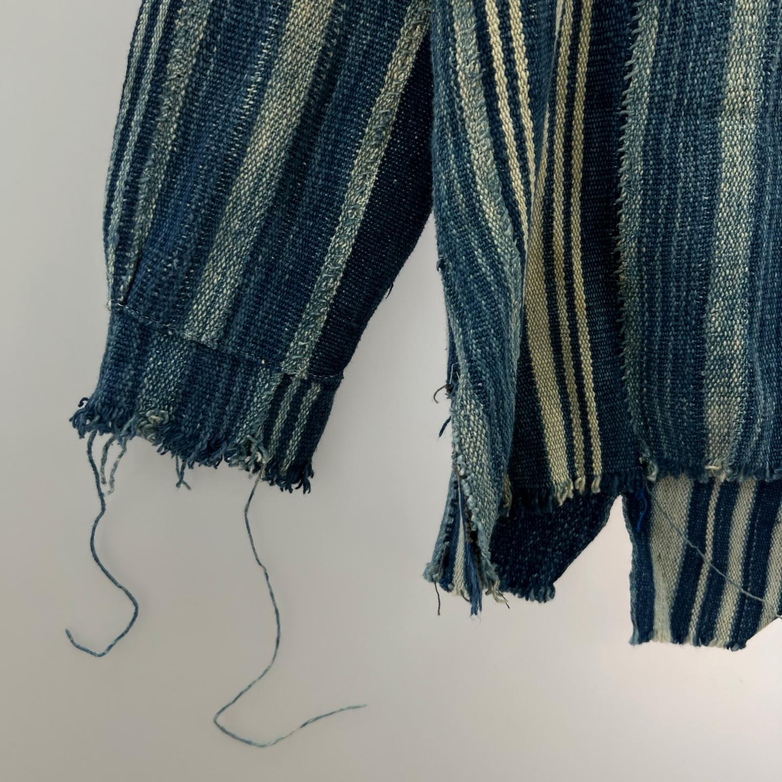 長袖シャツ GREG LAUREN アフリカンインディゴ リネンストライプシャツ 1 インディゴ 1 ブルー