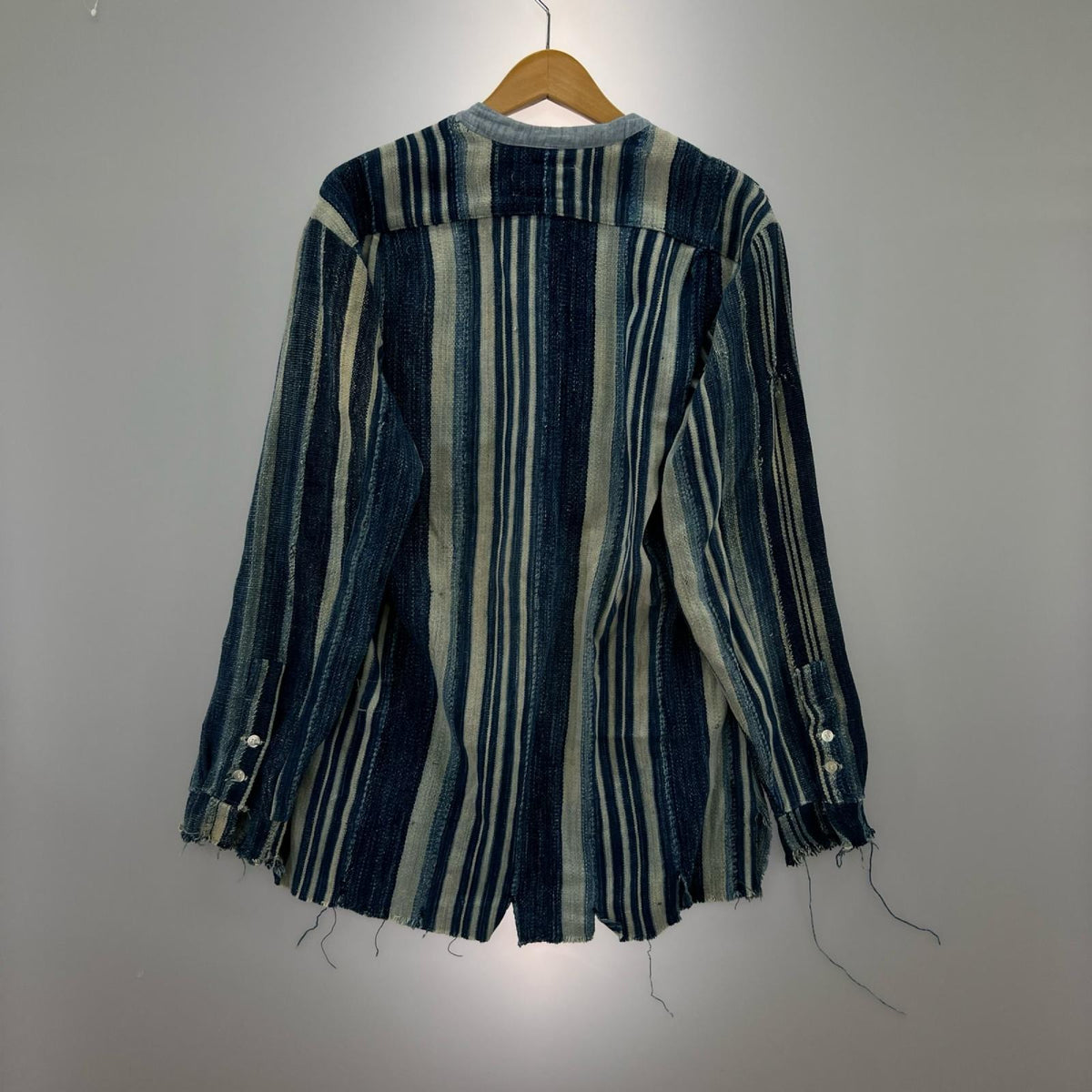 長袖シャツ GREG LAUREN アフリカンインディゴ リネンストライプシャツ 1 インディゴ 1 ブルー