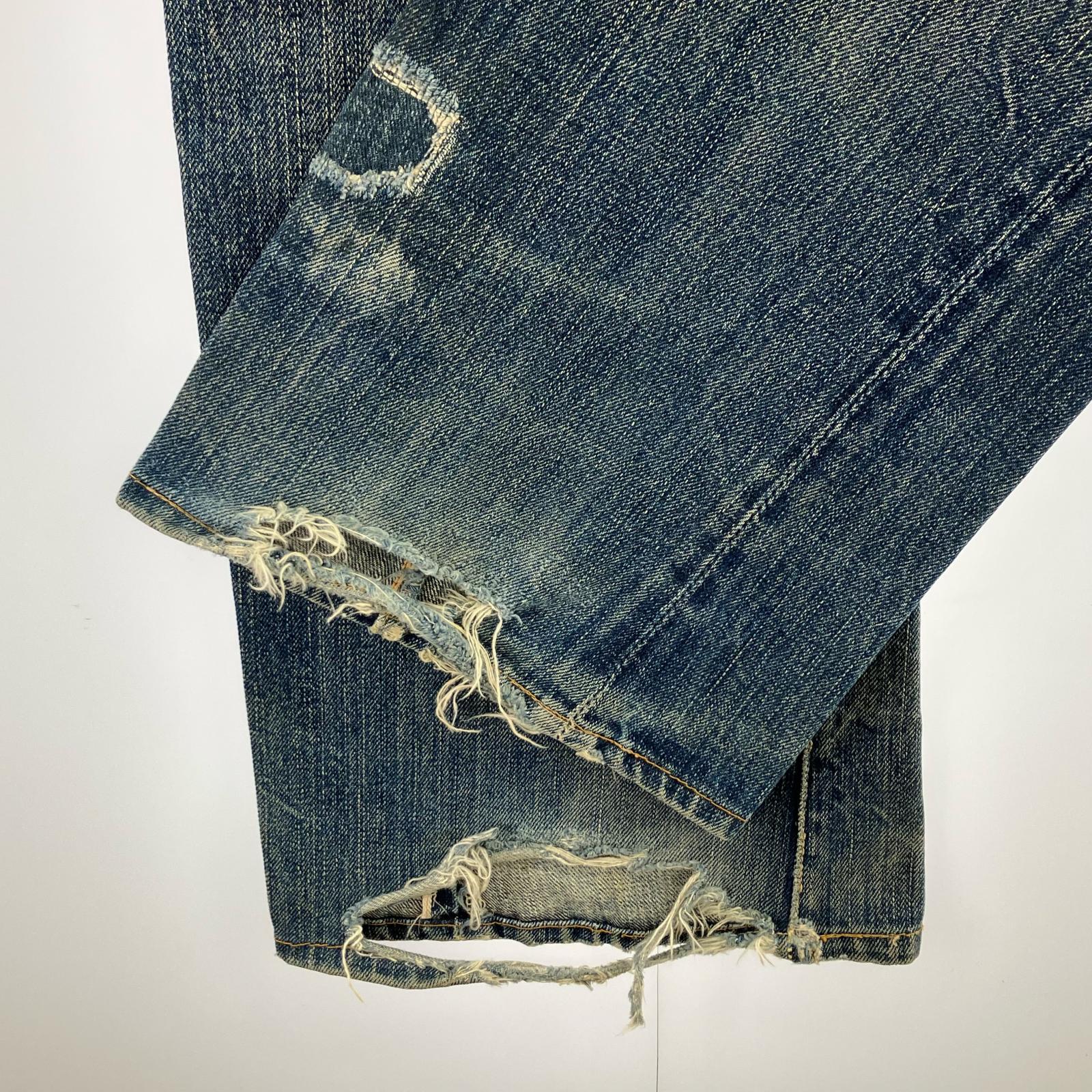 デニムパンツ THE FLAT HEAD ブーツカットデニム リペア (W29) ネイビー