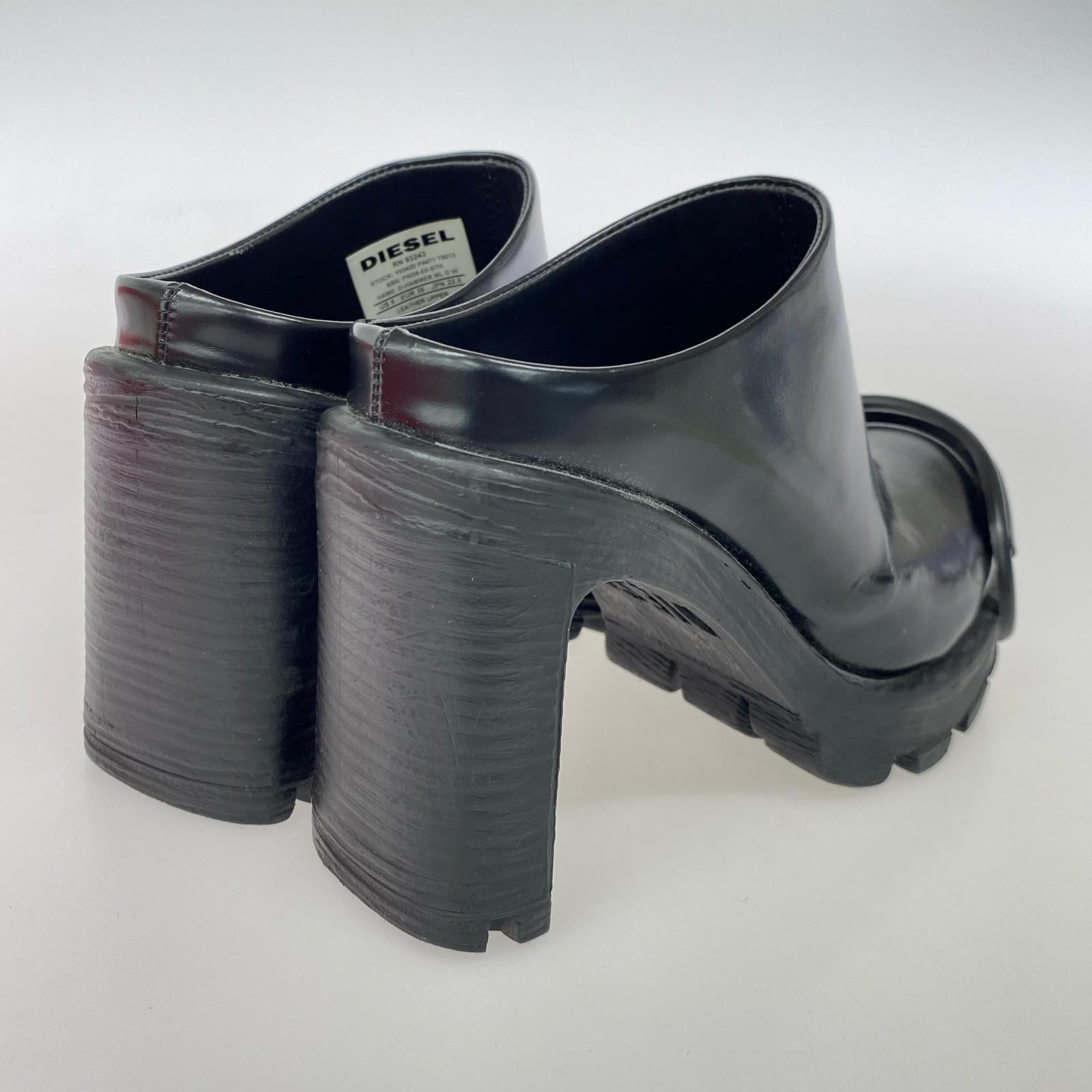 シューズ DIESEL D-HAMMER Dロゴ ヒール ミュールサンダル 22.5 ブラック ブラック