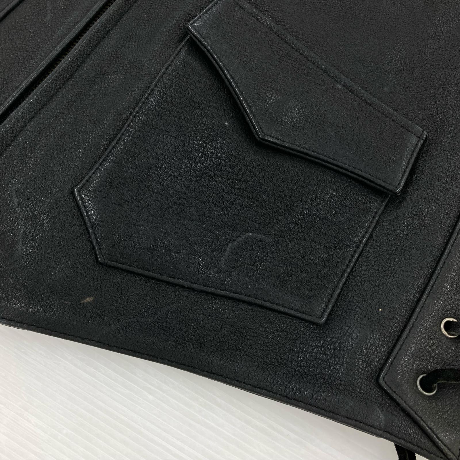 レザージャケット KADOYA ジップ レースアップ レザー ベスト 3L 黒 ブラック