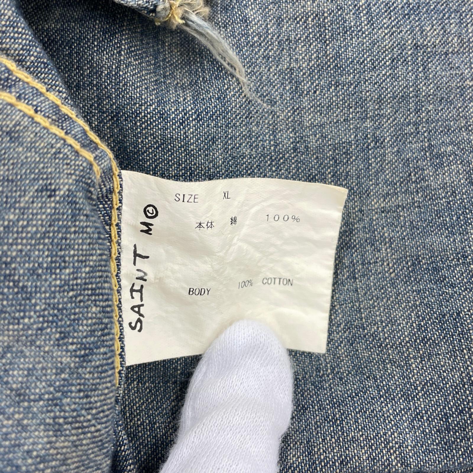 長袖シャツ SAINT MICHAEL Denim Shirt DENIM Blue 加工ウエスタンデニムシャツ XL インディゴ ブルー