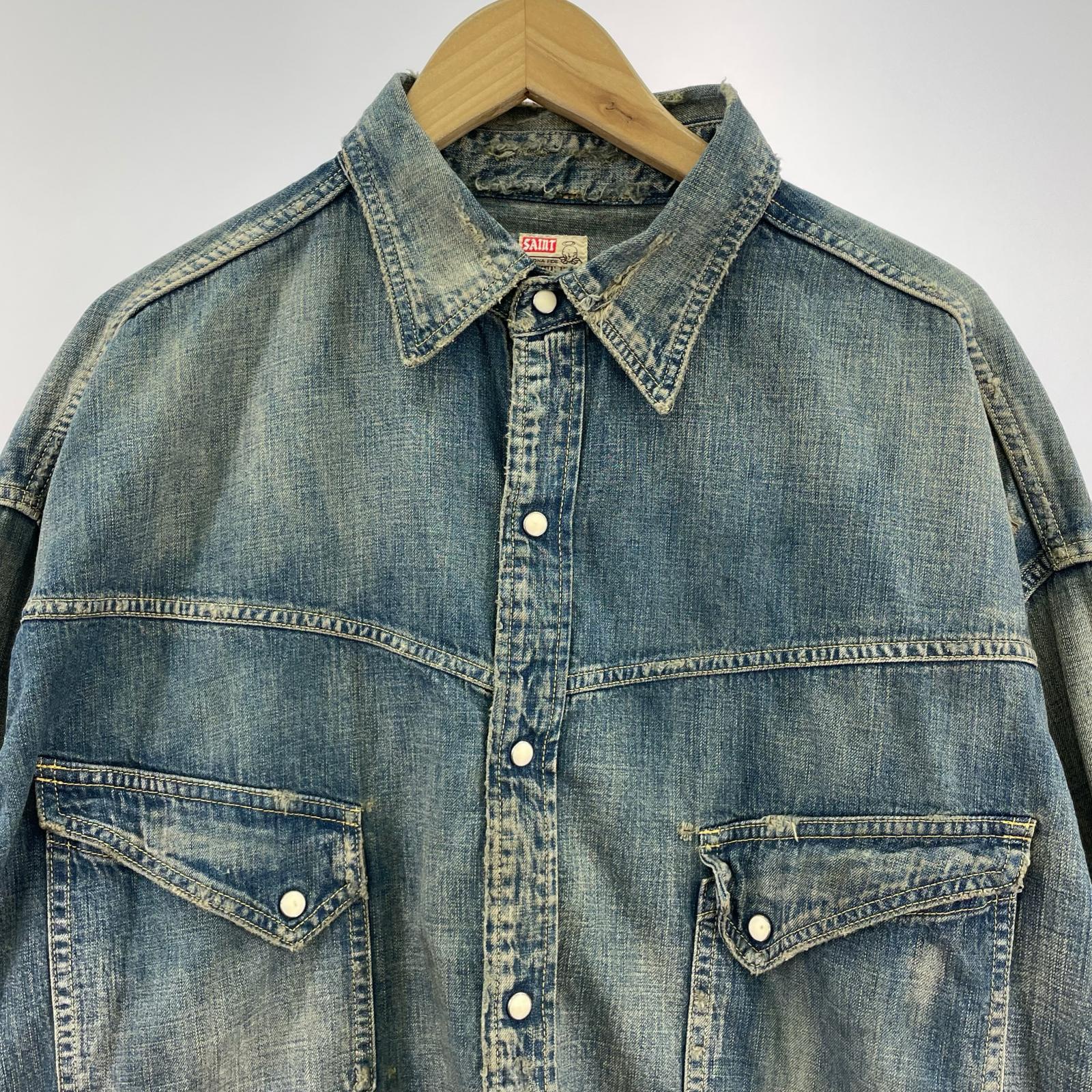 長袖シャツ SAINT MICHAEL Denim Shirt DENIM Blue 加工ウエスタンデニムシャツ XL インディゴ ブルー