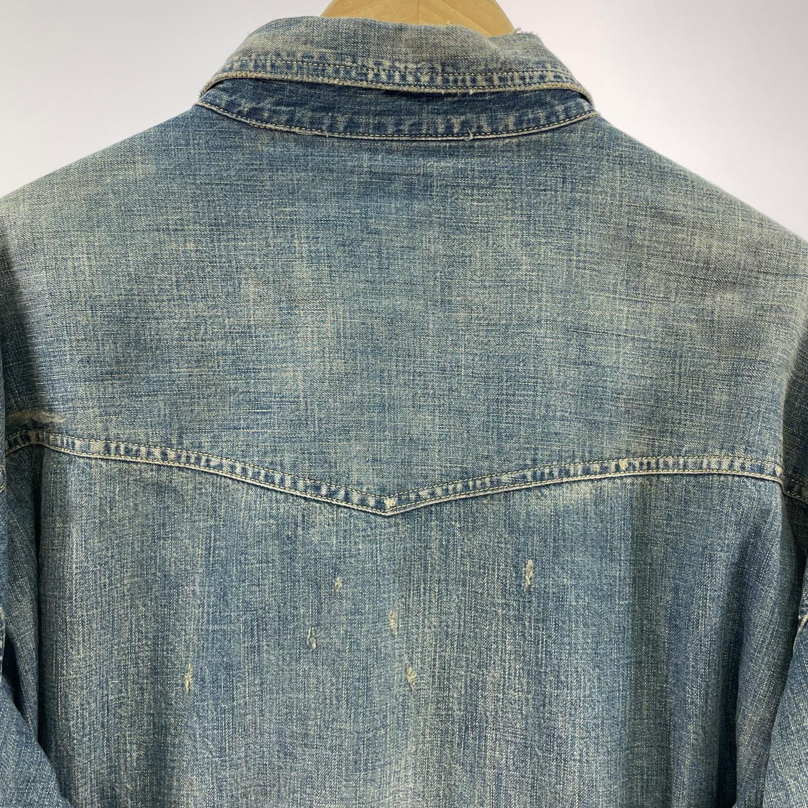 長袖シャツ SAINT MICHAEL Denim Shirt DENIM Blue 加工ウエスタンデニムシャツ XL インディゴ ブルー