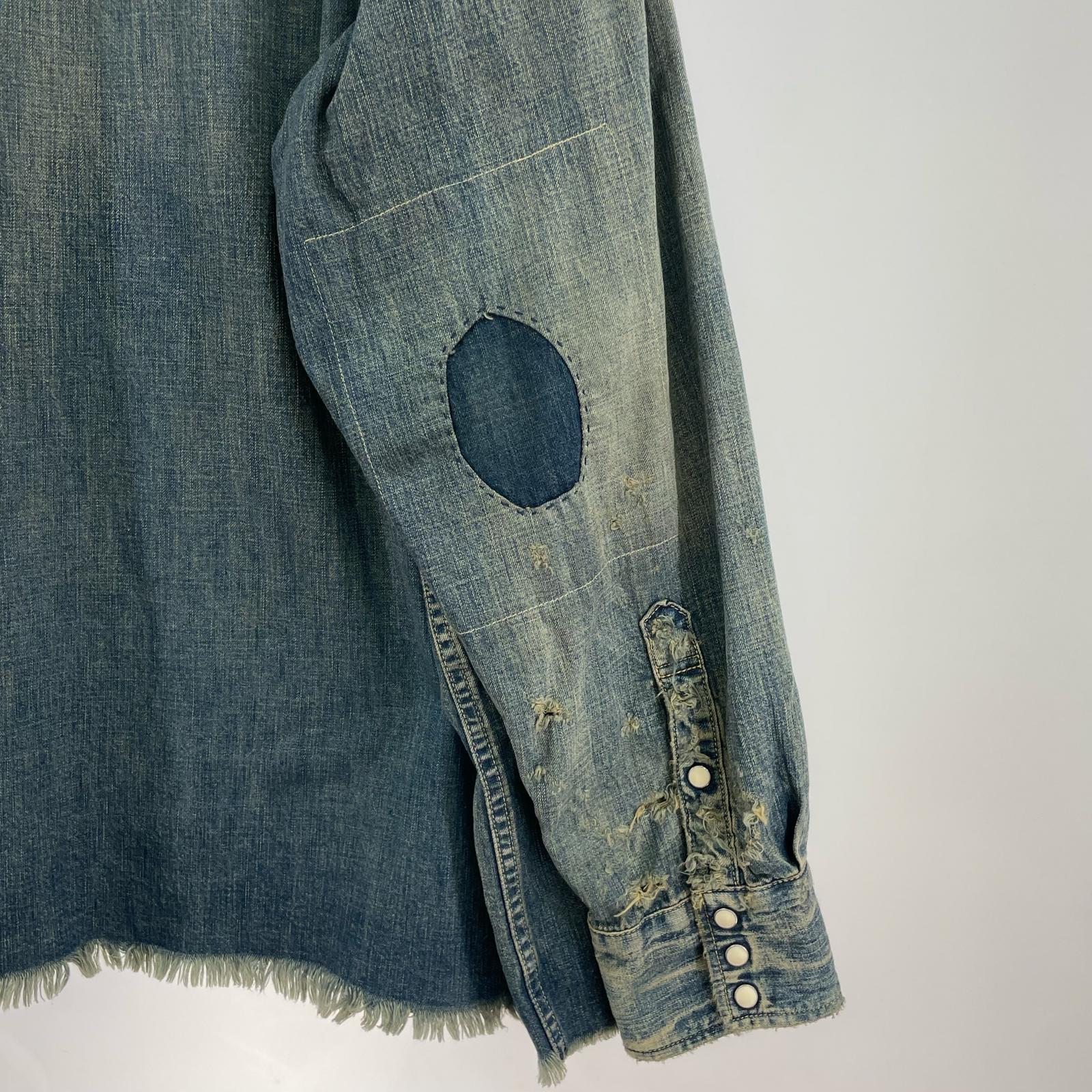 長袖シャツ SAINT MICHAEL Denim Shirt DENIM Blue 加工ウエスタンデニムシャツ XL インディゴ ブルー