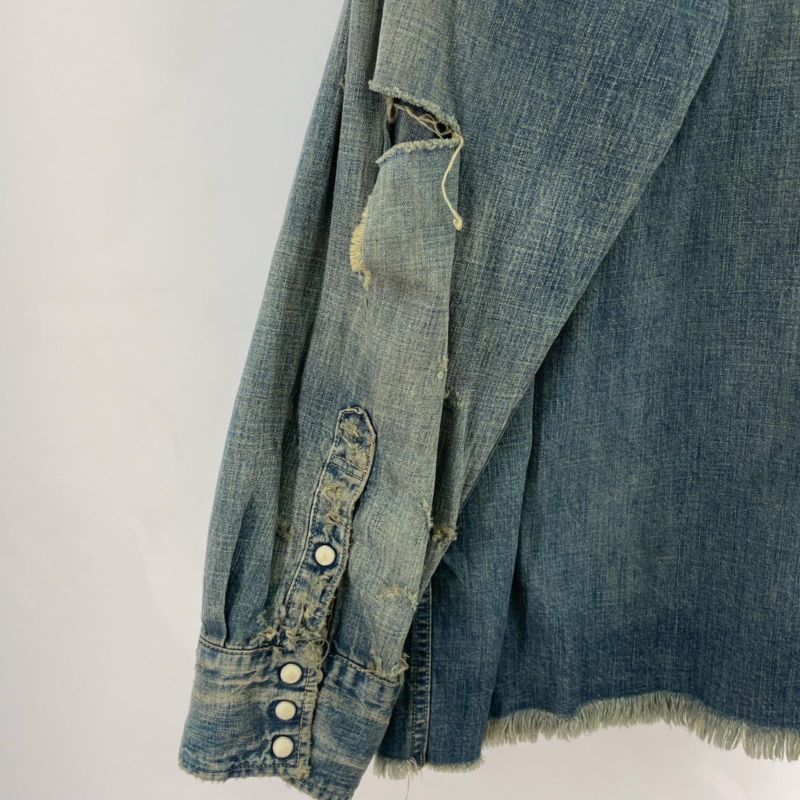 長袖シャツ SAINT MICHAEL Denim Shirt DENIM Blue 加工ウエスタンデニムシャツ XL インディゴ ブルー