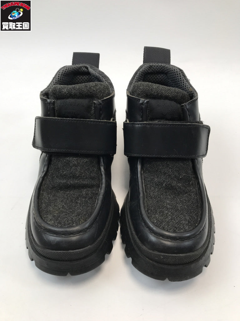 PRADA モカシン ベルクロ スニーカー レザー/ウール 黒 35 1/2