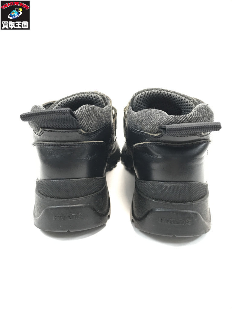 PRADA モカシン ベルクロ スニーカー レザー/ウール 黒 35 1/2