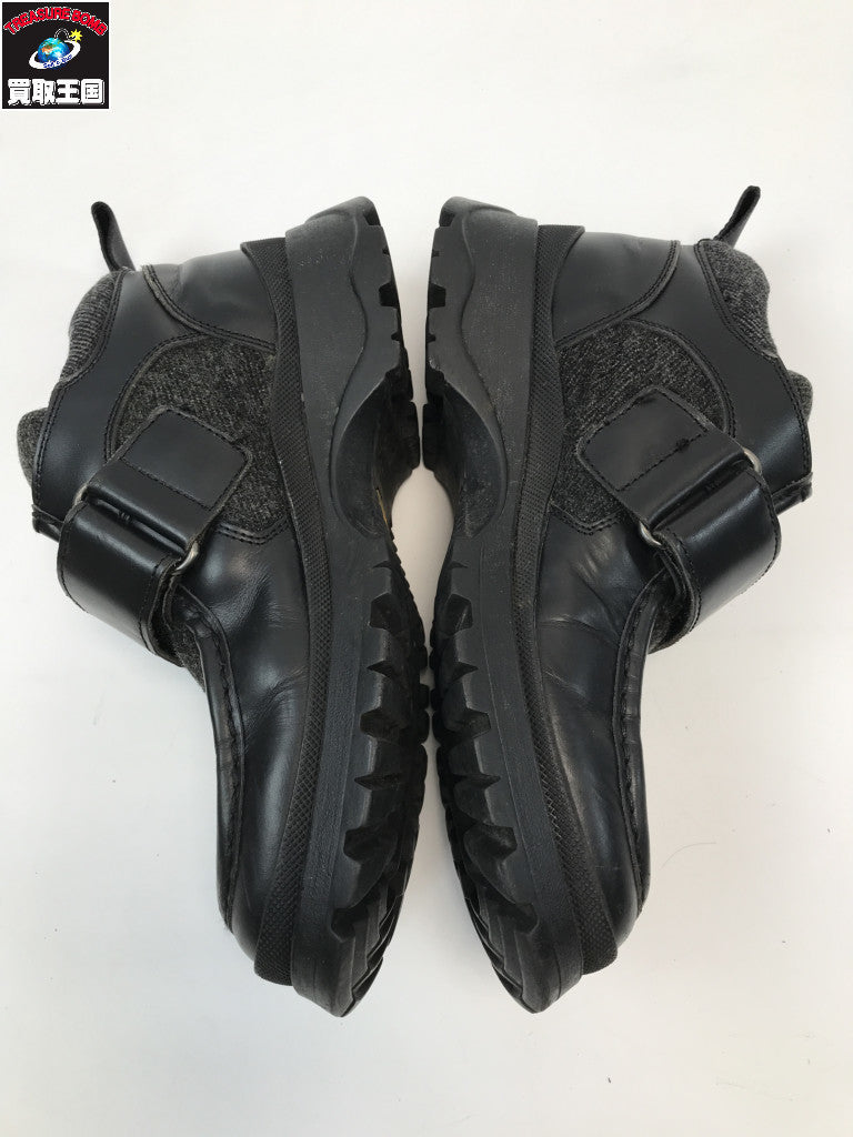 PRADA モカシン ベルクロ スニーカー レザー/ウール 黒 35 1/2