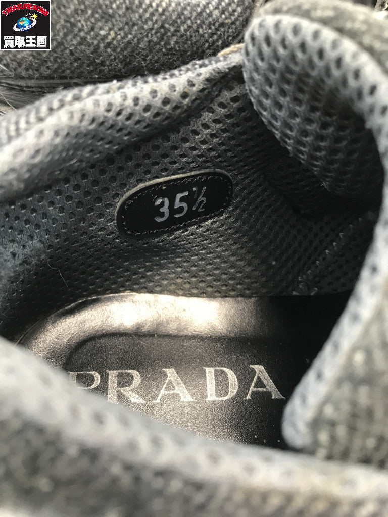 PRADA モカシン ベルクロ スニーカー レザー/ウール 黒 35 1/2