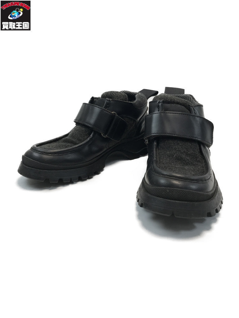 PRADA モカシン ベルクロ スニーカー レザー/ウール 黒 35 1/2