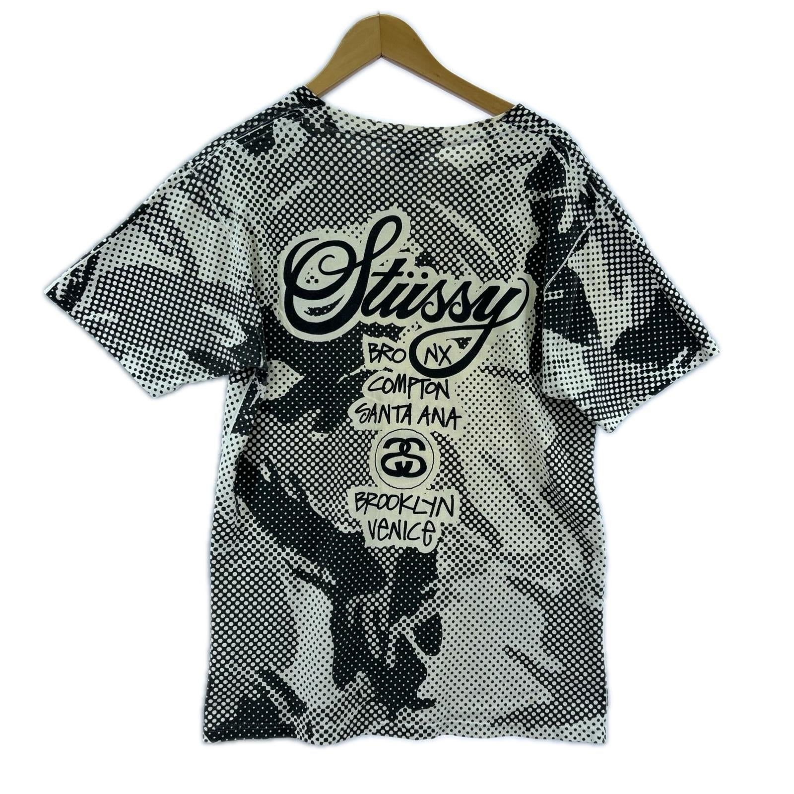 半袖Tシャツ STUSSY 大判ロゴプリントTEE 白 (M) M ブラック