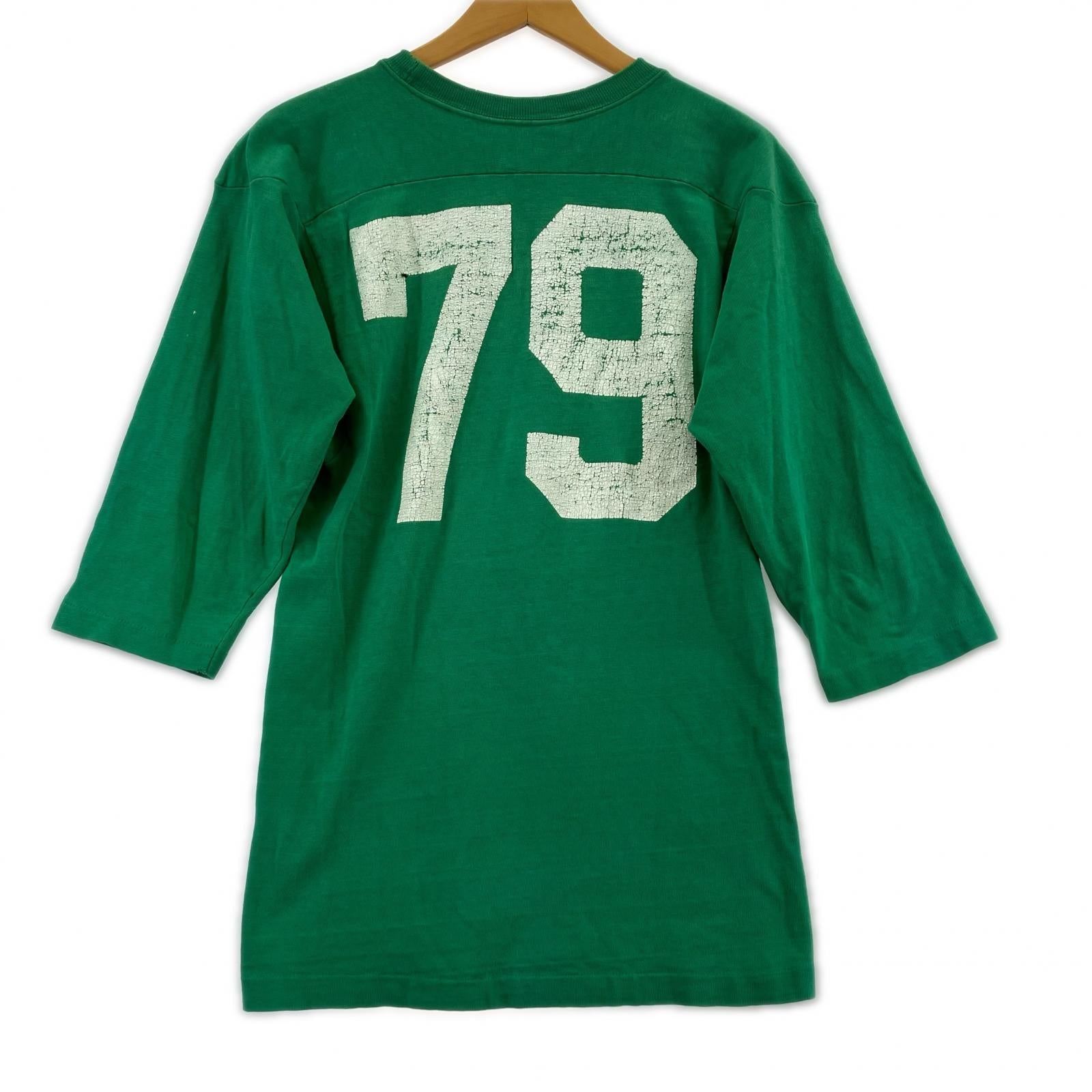 長袖Tシャツ 70s バータグ フットボールTEE 緑 (S) S グリーン