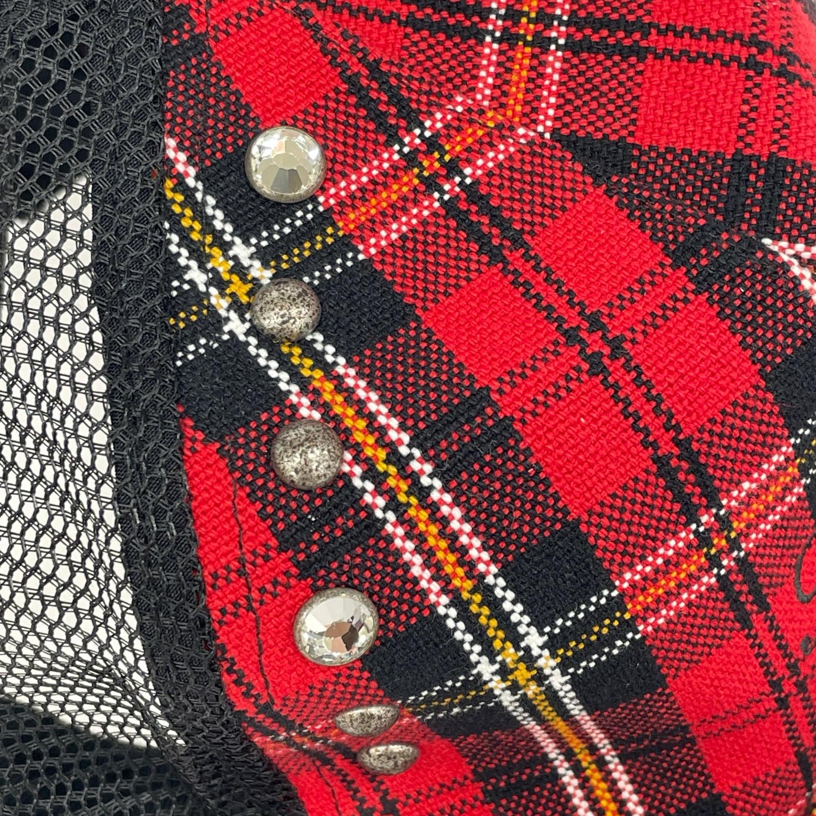キャップ 25AW b.b. Simon/チェック/スタッズ/赤