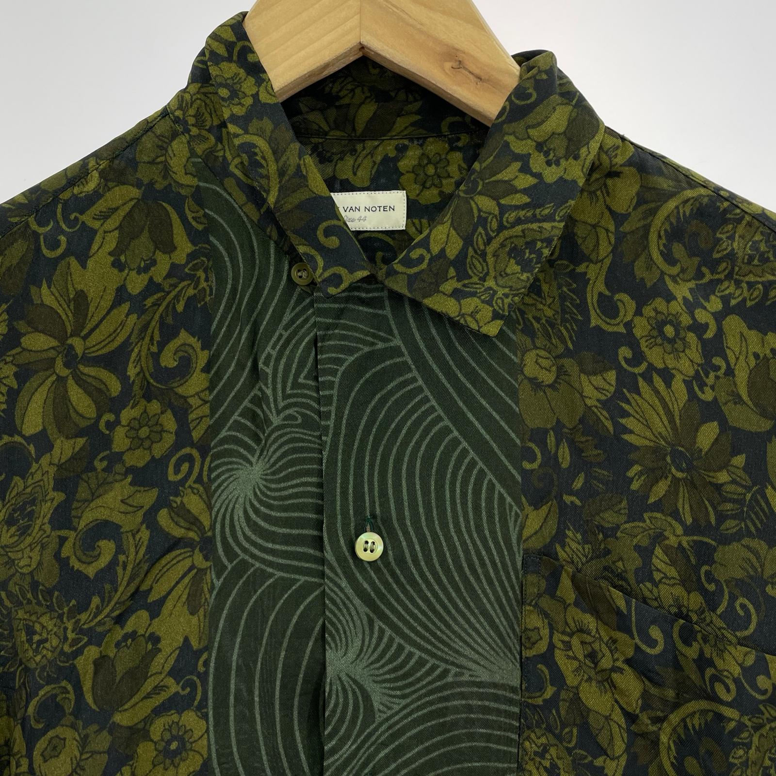 半袖シャツ DRIES VAN NOTEN オープンカラー 総柄シャツ ボタニカル柄 緑 44 グリーン