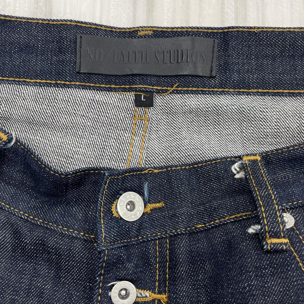 デニムパンツ NO/FAITH STUDIOS RAW DENIM JAPANESE ULTRA LOOSE FIT L L ネイビー
