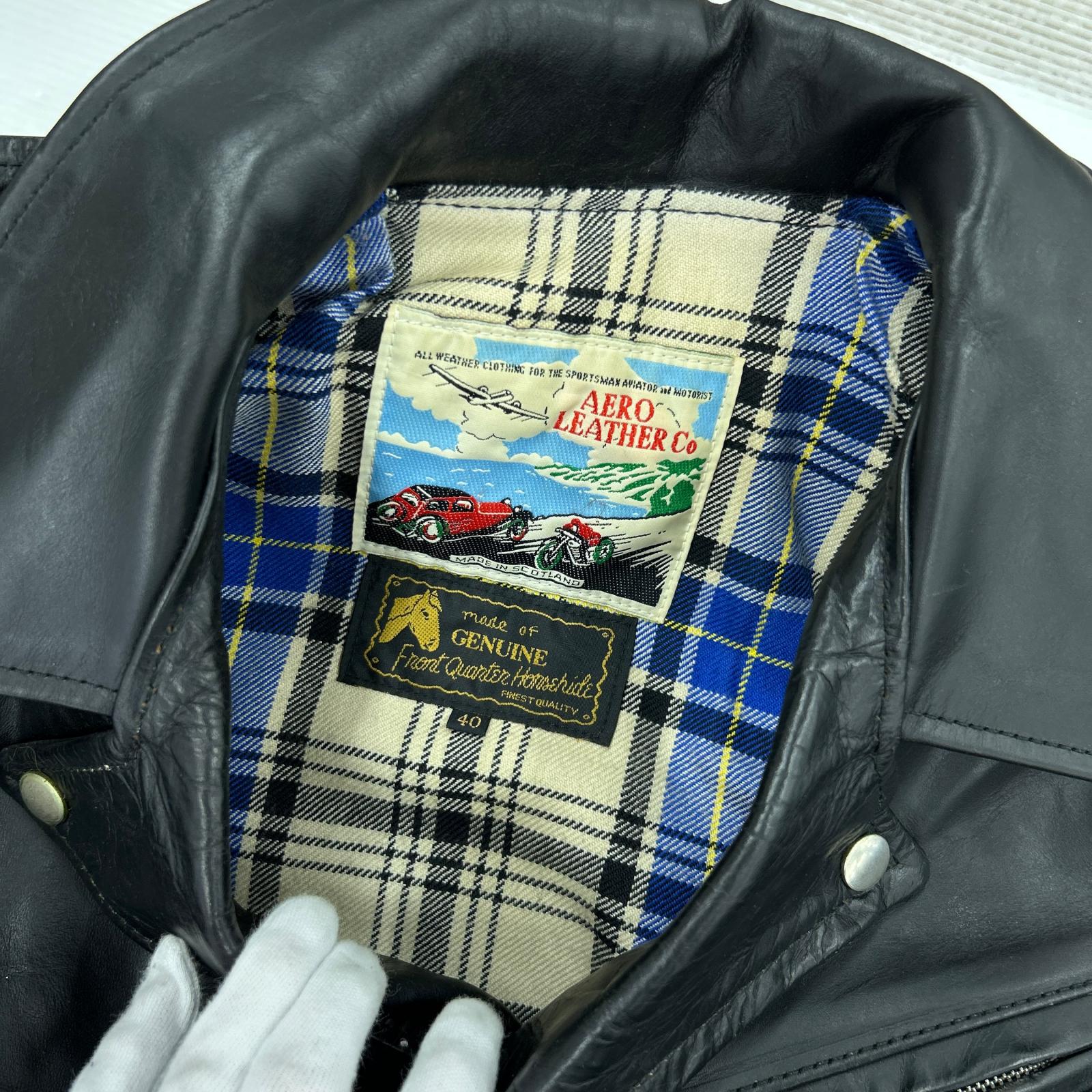 ライダースジャケット aero leather ダブル ホースハイド ブラック (40) 40 ブラック