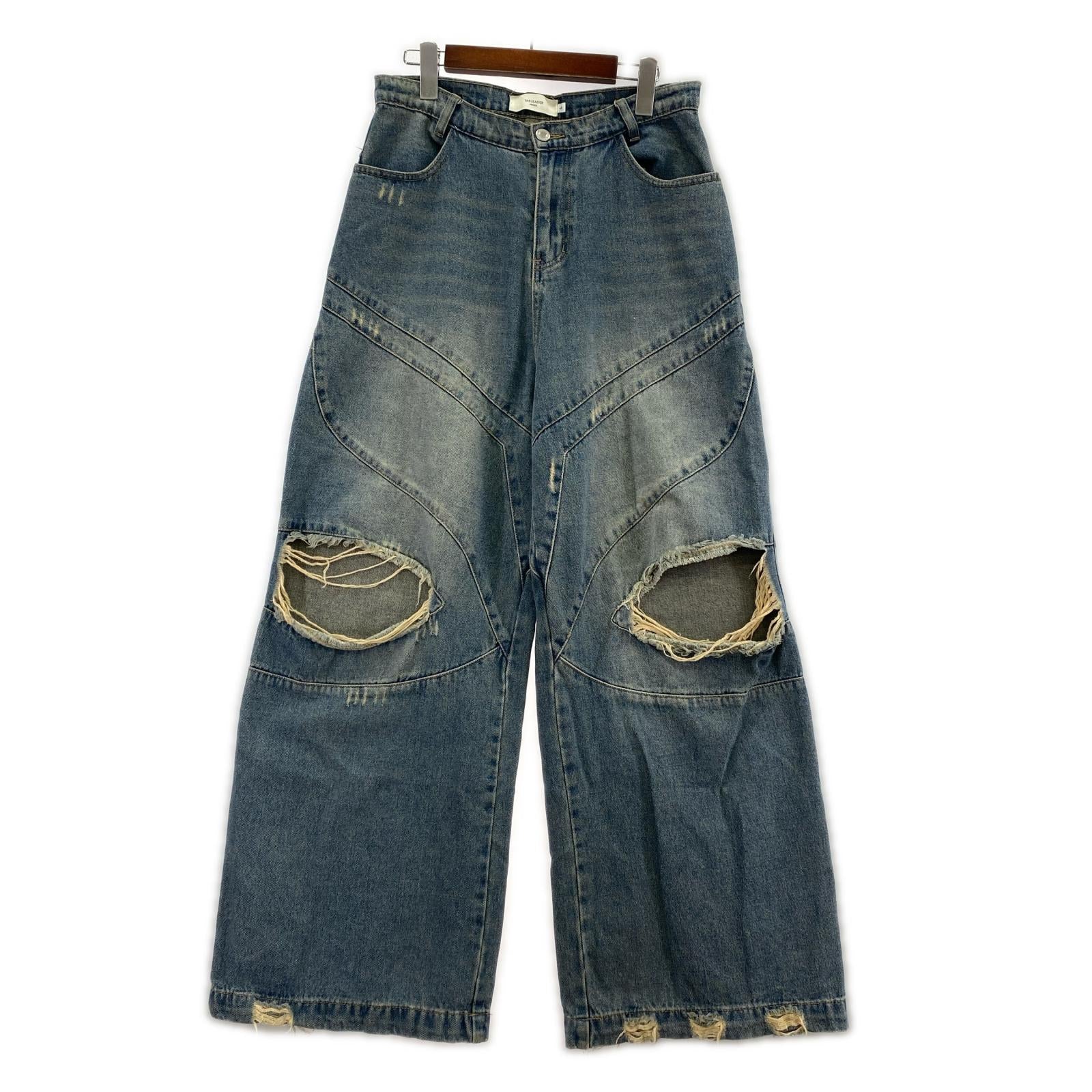 デニムパンツ THELEADER ワイドクラッシュデニムパンツ L