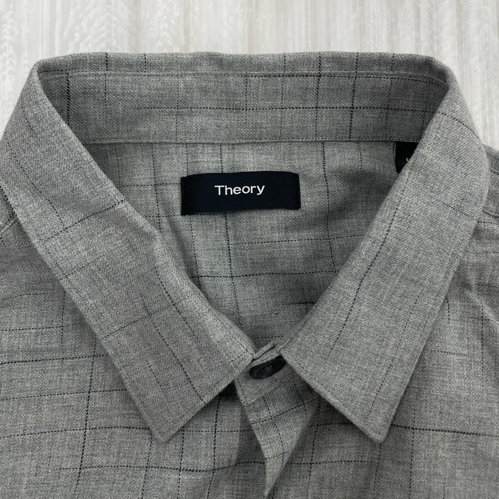 半袖シャツ ⑩Theory チェックシャツ タグ付 グレー L